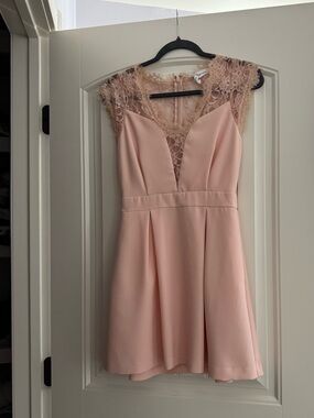 BCBGeneration Blush Pink Lace-Trim V-Neck Fit & Flare Mini Dress